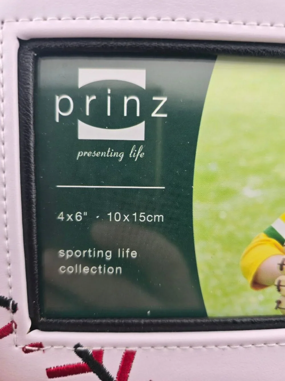 NWB 4x6 Baseball Photo Frame By Prinz Sporting Life White & Red Stitches Design